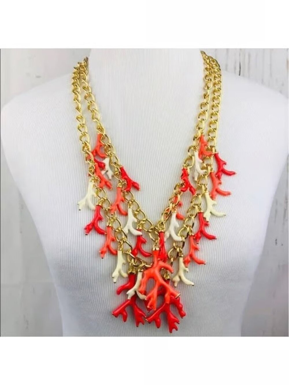 Good Reef Coral Necklace LILLY PULITZER Enamel Coral Necklace Gold Double Strand - Picture 6 of 8